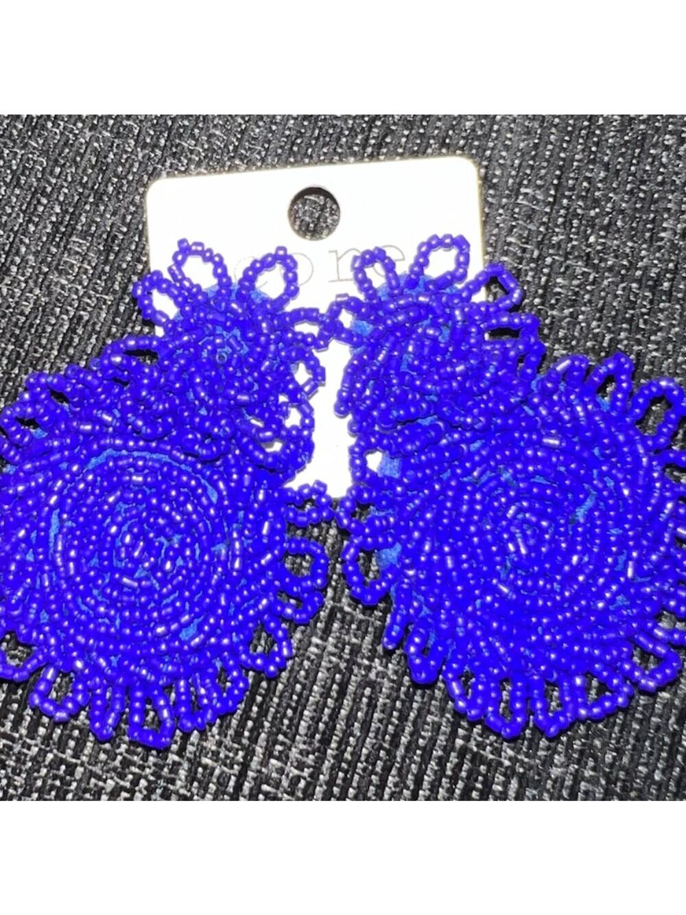 NWT Core Royal Blue Beaded Statement Earrings – Bold & Lightweight
